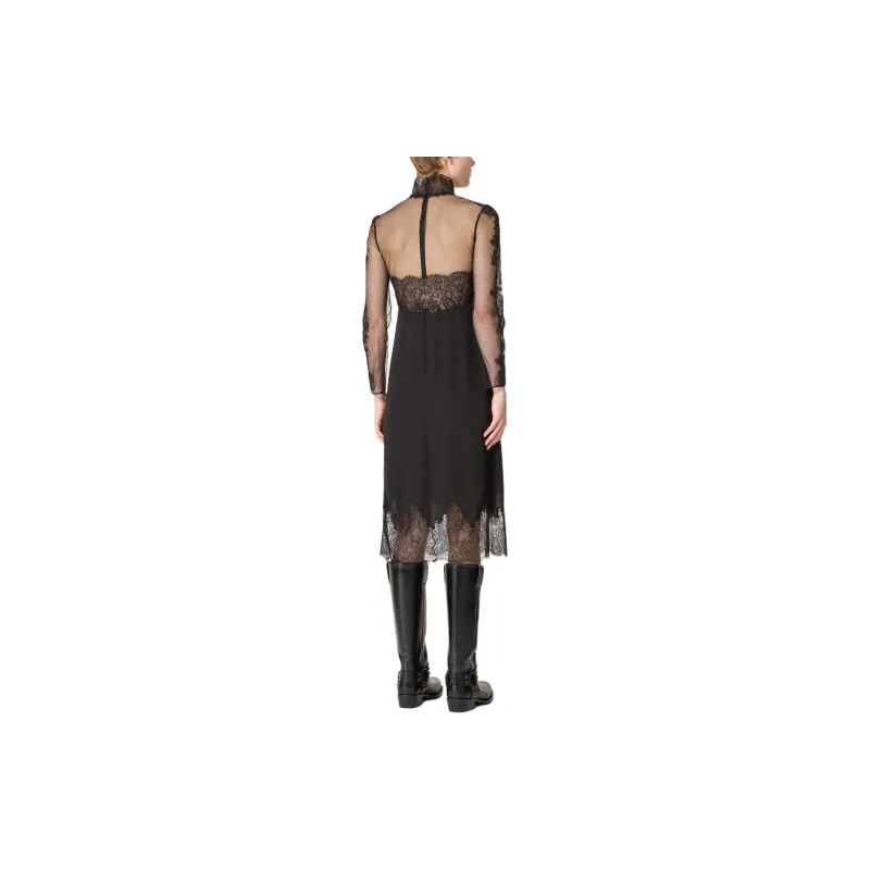 Valentino Laced High Neck Long-Sleeved Midi Dress-3