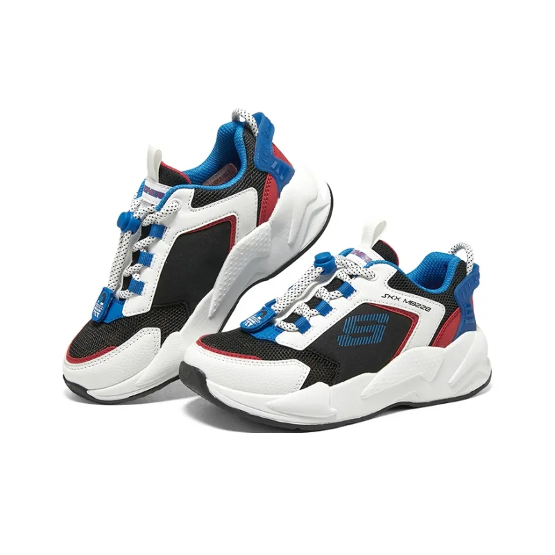 Skechers Cushioning Wear-Resistant Low-Top Kids' Running Shoes White Black Blue Teenagers-2