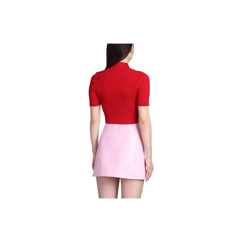 Courrèges Shoulder Snaps Rib Knit Crop Sweater 'Groseille Fonce'-3