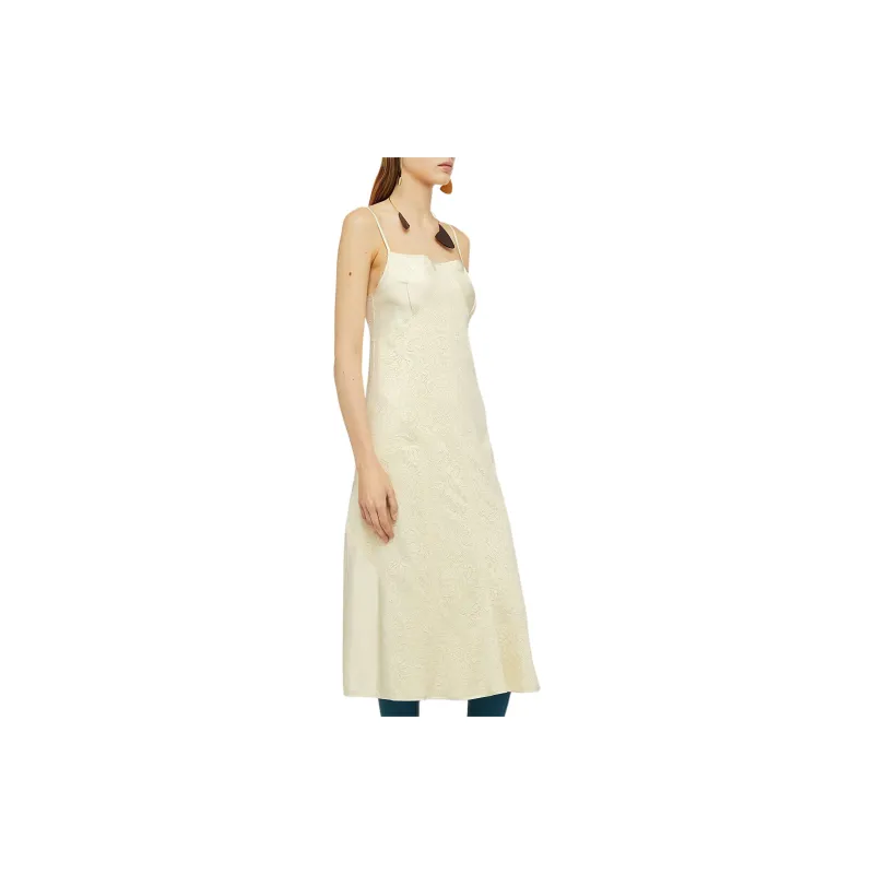 JIL SANDER Lace embroidery Square neck Midi Dress-3