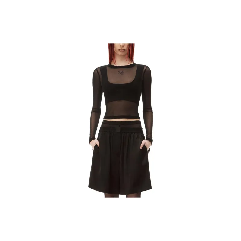 Alexander Wang Long Sleeve Top In Gauzy Mesh Black-1