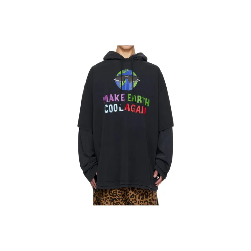 Vetements Cool Earth Hooded Long Sleeve 'Washed Black'-2