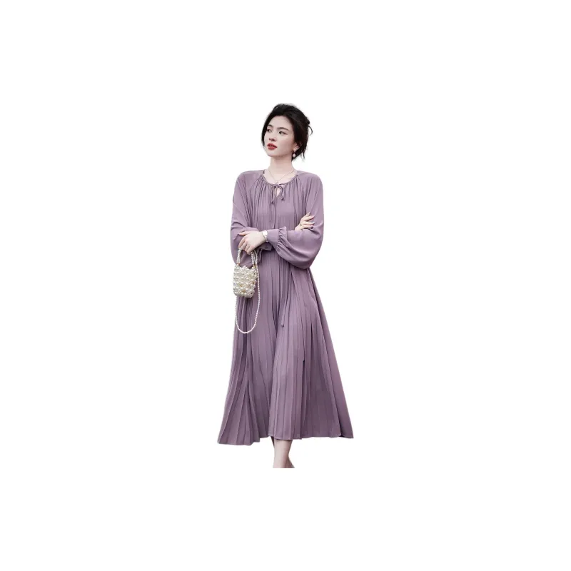 【dme】 Long Sleeved Dresses Women's Rose Purple-2
