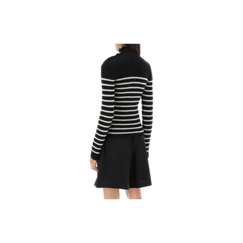BALMAIN Logo Patch Striped Jumper-2