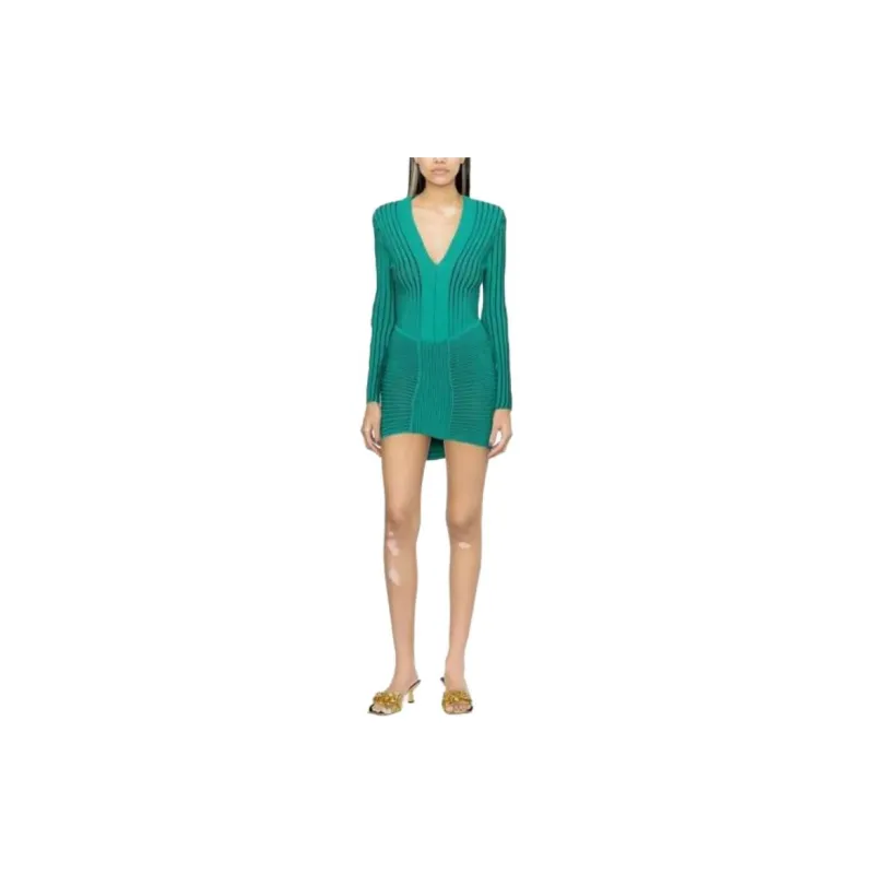 BALMAIN V-Neck Ribbed Knit Mini Dress-1