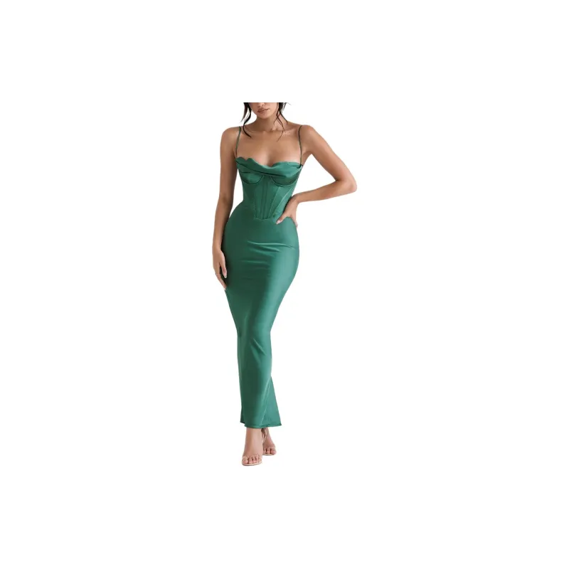 HOUSE OF CB CHARMAINE Slip Dress Women's Forest/Forest Green-2
