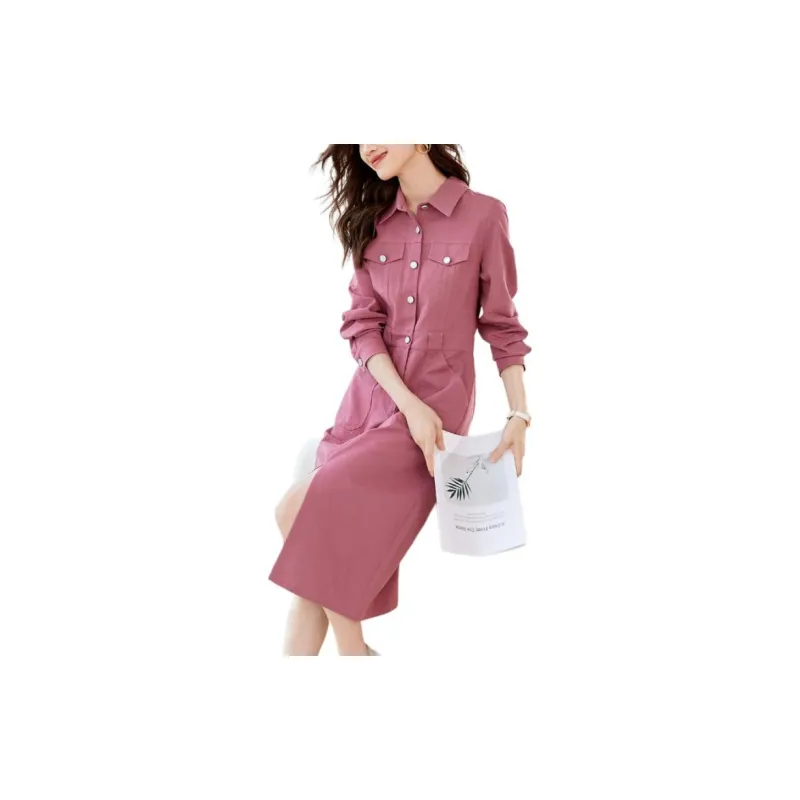 Mo Han Yi Mei Long Sleeved Dress Women's Leather Pink-2