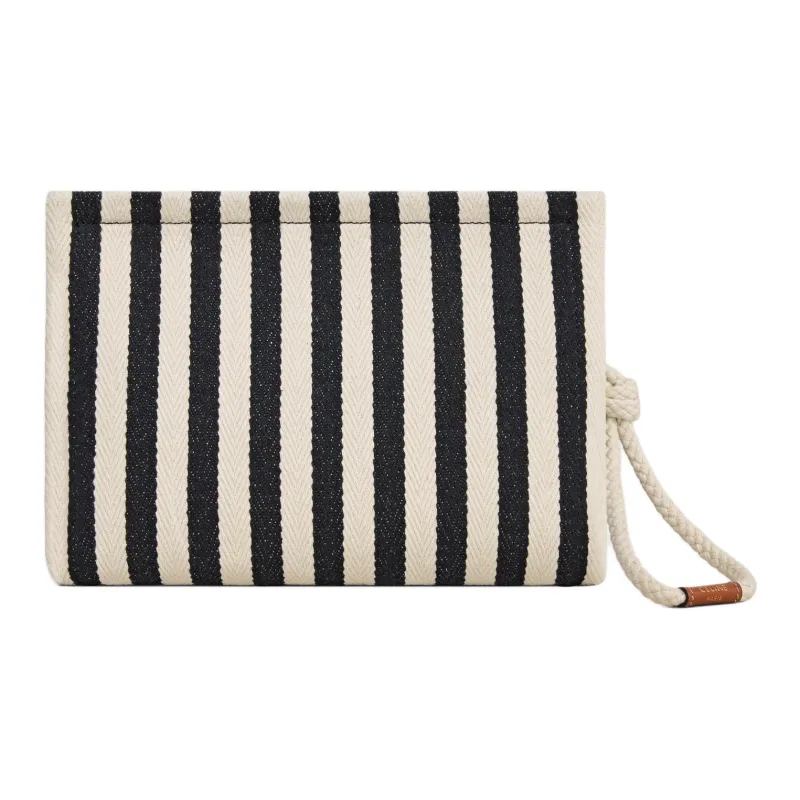 CELINE Fabric With Calfskin Clutch Women's Black & White-2