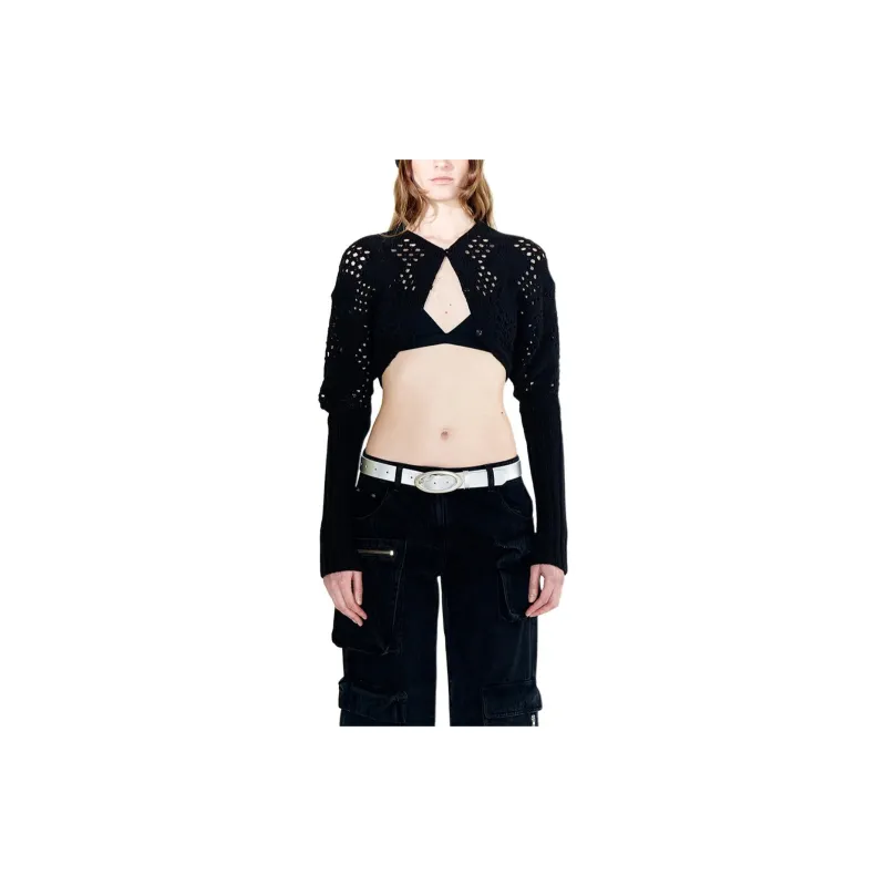 Open Yy ARGYLE POINTELLE KNIT BOLERO Knitwear Women's BLACK/Black-2