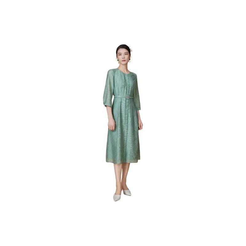 BBLLUUEE Long Sleeved Dress Women's Teal Green-2
