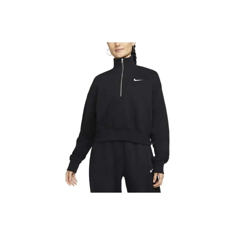 Nike Women's Phoenix Fleece Oversized 1/2 Zip Crop Fleece Sweatshirt Black/Sail-3