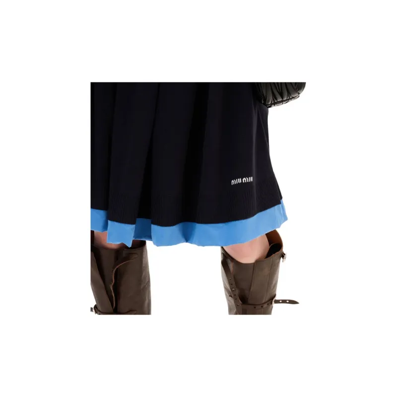 MIU MIU Jacquard Logo Poplin Knit Skirt-4