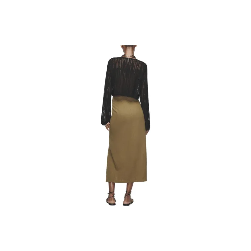 ZARA Casual Long Skirts Women's Dark Olive Green-4