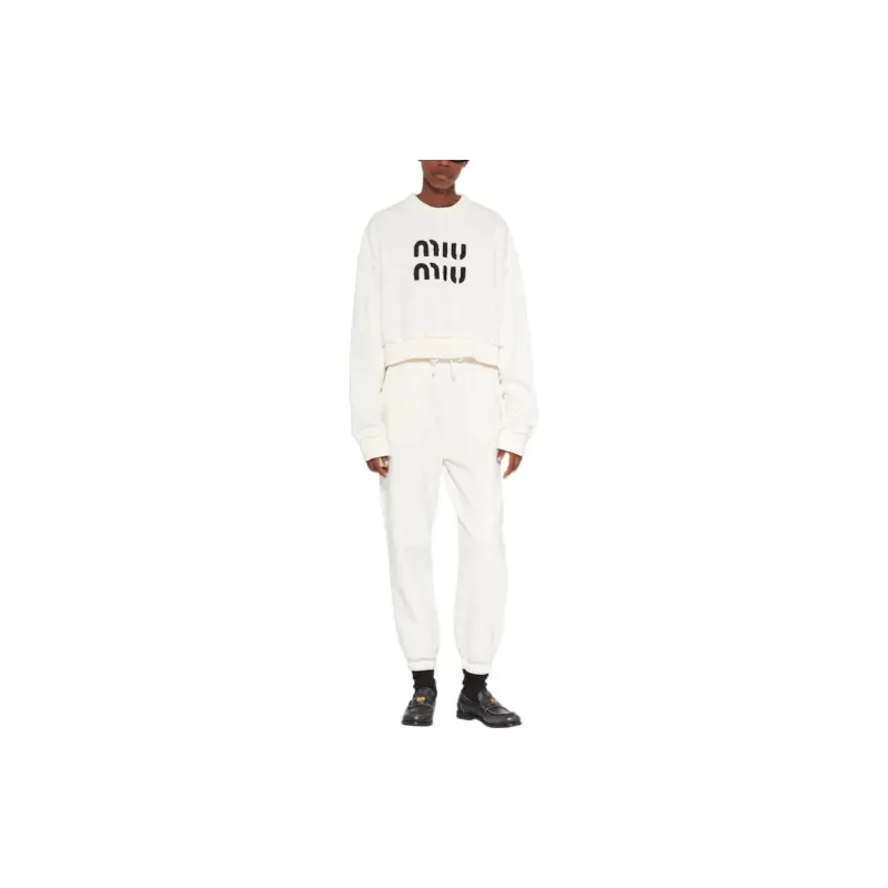 MIU MIU Logo embroidered Distressed Cotton Sweatshirt-1