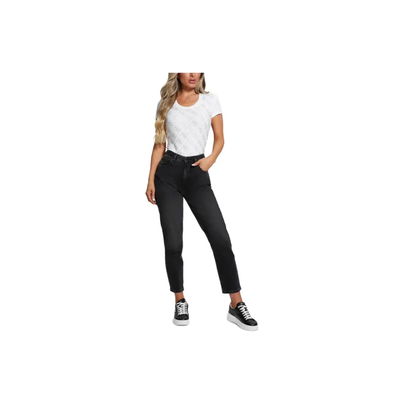 GUESS Rhinestones 4g Logo Stretch T-Shirt T-Shirt Women's White-1