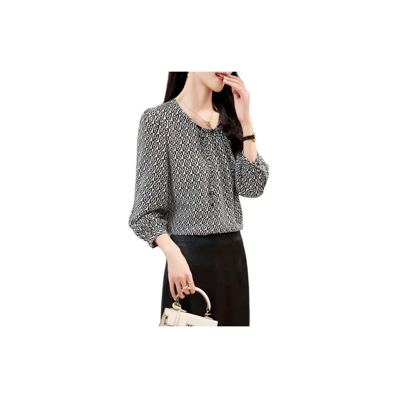 Yi Mengyuan Silk Shirt Women's Black White Heather-5