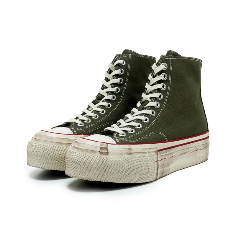 TC Wear-Resistant Height Increasing High-Top Canvas Shoes Unisex Army Green-2