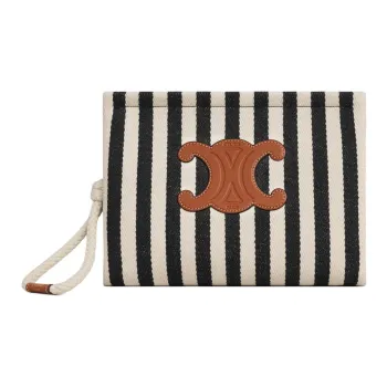 CELINE Fabric With Calfskin Clutch Women's Black & White