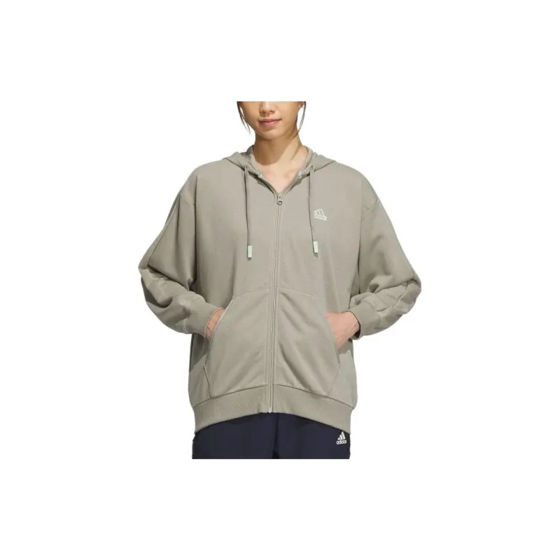 Adidas Warding Loose Fleece Full Zip Hoodie Sweatshirt Women's Green-1