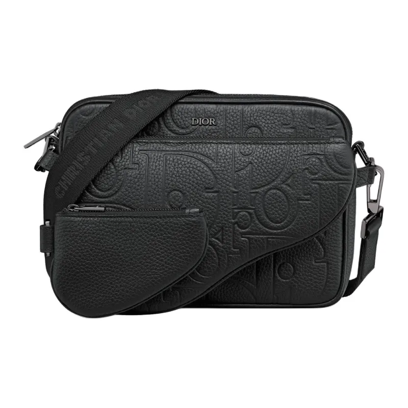 DIOR Cow Leather Shoulder Bag Crossbody Bag Unisex Black-0