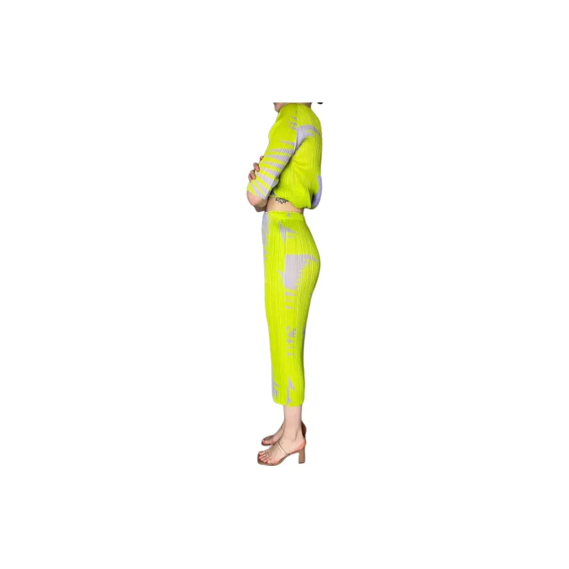 PLEATS PLEASE ISSEY MIYAKE Abstract print Plissé Midi Skirt-4