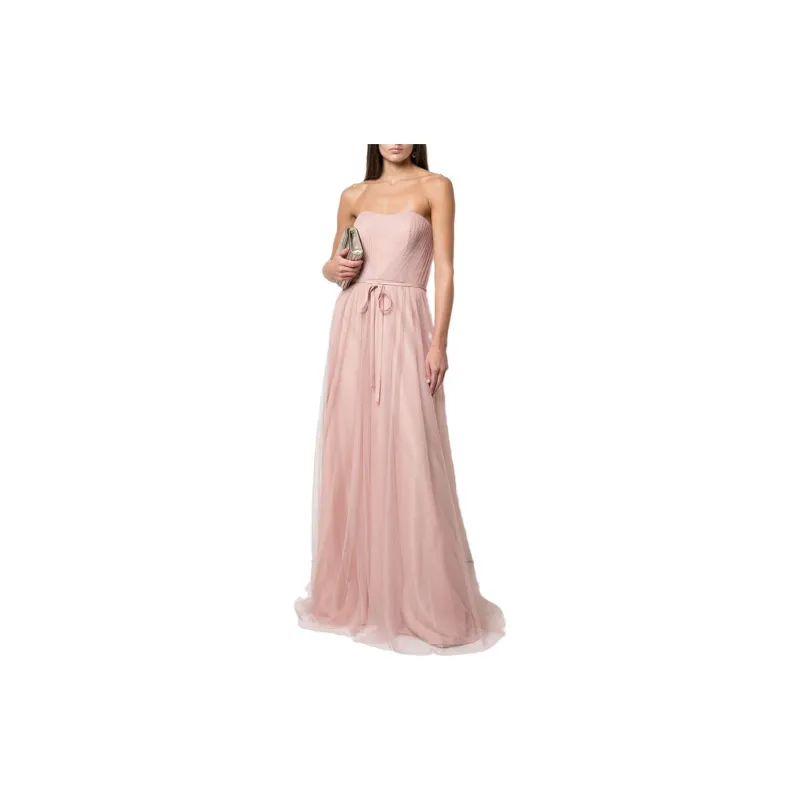 Marchesa Notte V Neck Tulle Overlay Belted Dress-1
