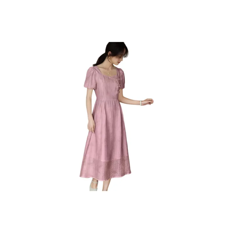 Mo Han Yi Mei Short Sleeved Dress Women's Dusty Pink-3