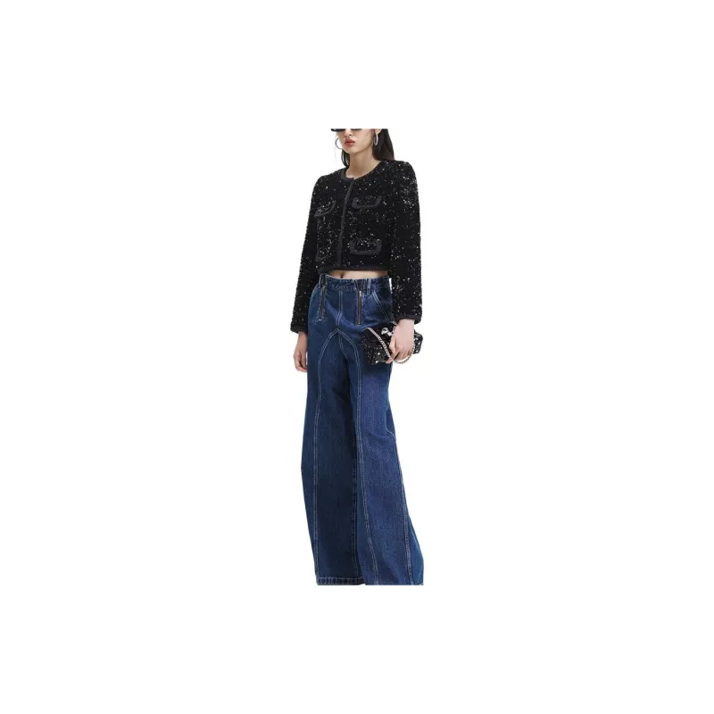 Self portrait Cropped Coat Women's Classic Black-2