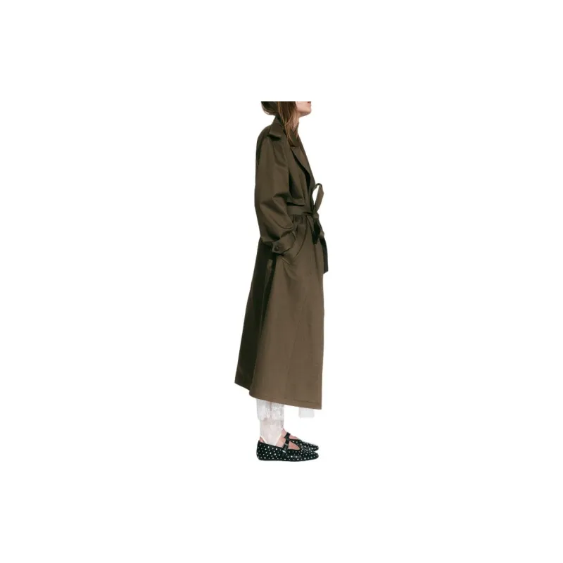 H&M Trench Coat Women's Dark Khaki Green-2