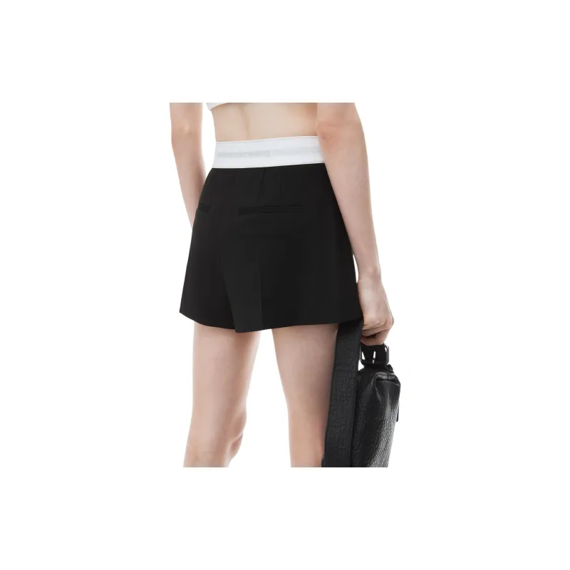 Alexander Wang High Waisted Pleated Logo Elastic Short Black-4