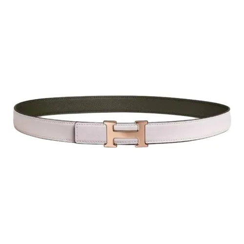 HERMES Metal Calfskin Rose Gold-Plated Leather Belts Unisex Light Purple/Gray Green Width 2.4CM