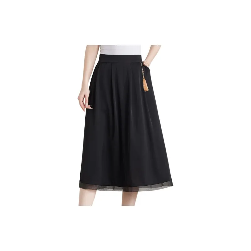 Yi Mengyuan Silk Casual Long Skirt Women's Black-1