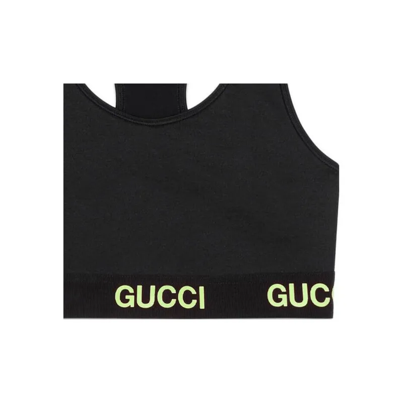 GUCCI Logo Jacquard Crop Top Black Yellow-6