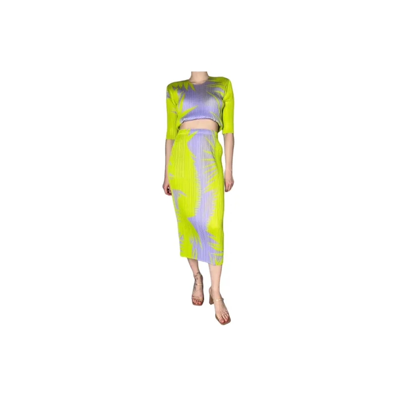 PLEATS PLEASE ISSEY MIYAKE Abstract print Plissé Midi Skirt-2