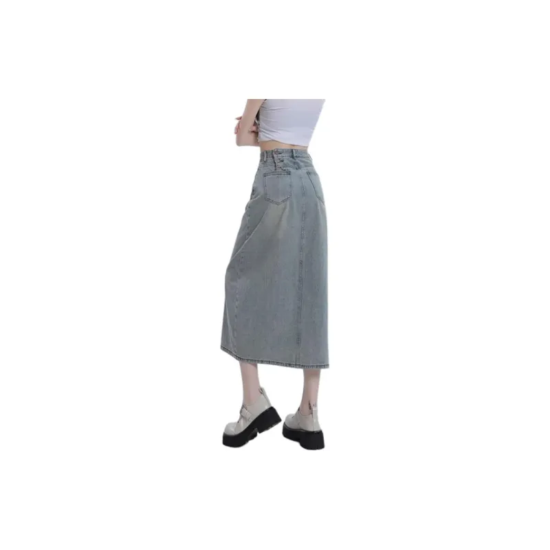 SONGS ALONG Denim Long Skirts Women's Nostalgic Blue-3