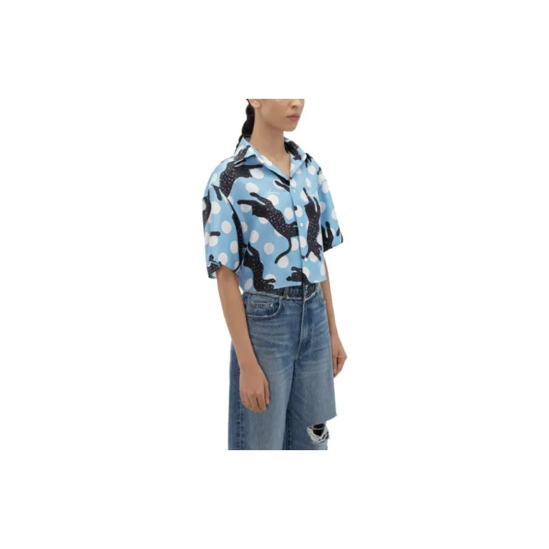 AMIRI Leopard Silk Shirt Women's Blue-2
