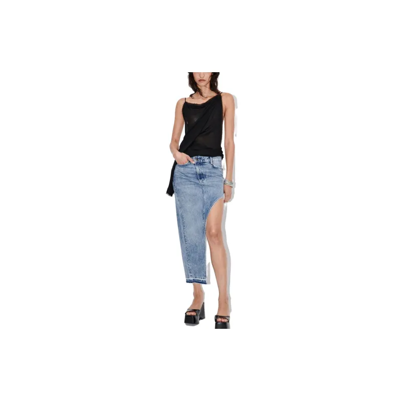 ZARA Denim Long Skirts Women's Medium Blue-2