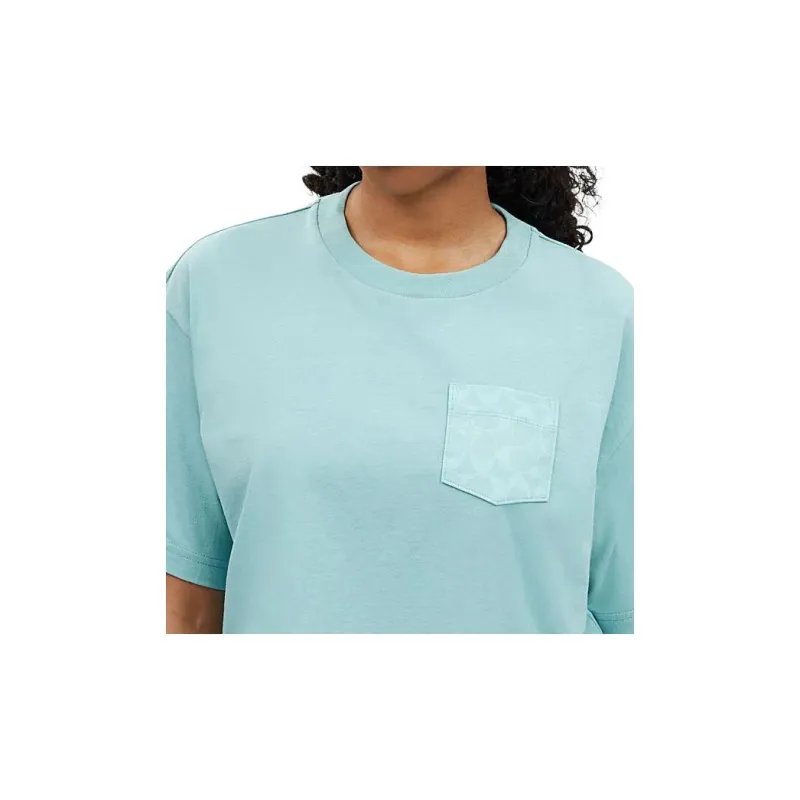 COACH Solid Color Crew Neck Cropped Short Sleeved Shirt T Shirt Women's Blue Green-3