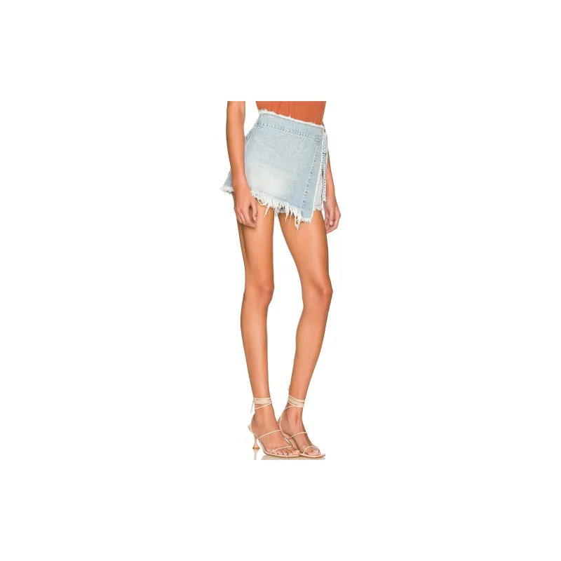 FREE PEOPLE Denim Short Skirts Women's Light Blue-3