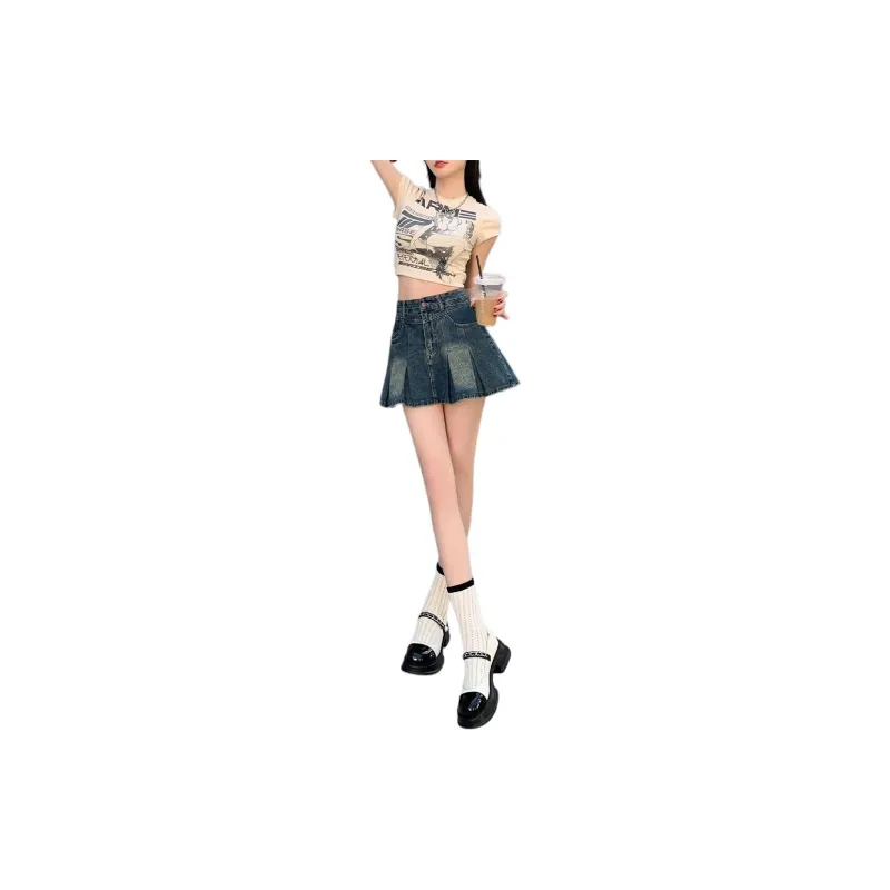 ZNZX Denim Short Skirts Women's Vintage Blue-3