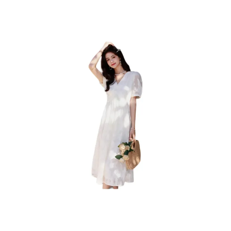 ETSE Short Sleeved Dress Women's White-5