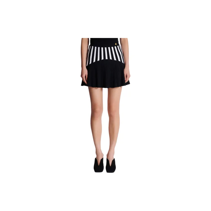 BALMAIN Pleated Striped Knit Skirt-3