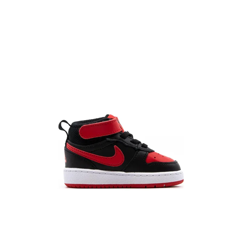 Nike Court Borough Mid 2 Slip-Resistant Cushioning Wear-Resistant Mid-Top Skateboard Shoes Black Red Infant And Toddler-1