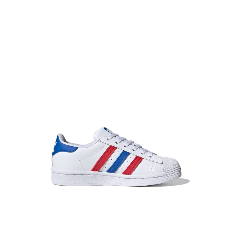 Adidas Originals SUPERSTAR Low Top Skateboard Shoes White Blue Red Children Aged 3 7 Years Old-1
