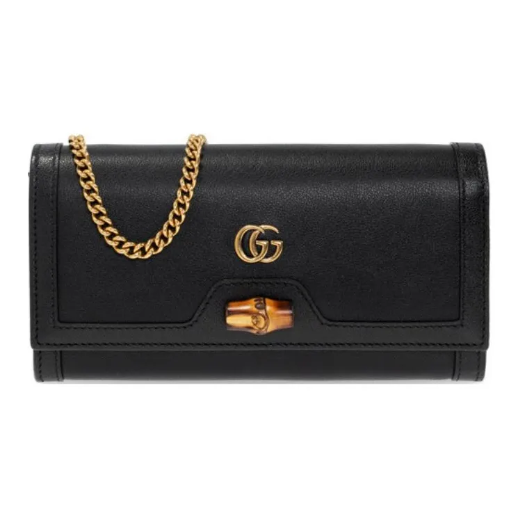 GUCCI Diana Leather Chain Wallet Shoulder Bag Crossbody Bag Women's Black-1