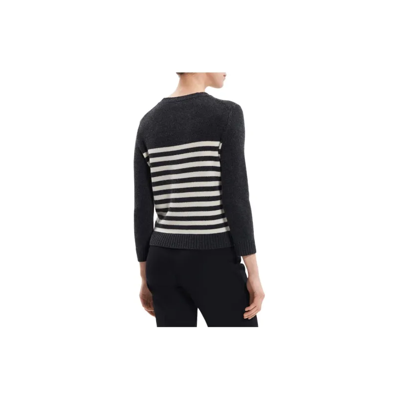 THEORY Sweater Women's Dark Gray White Stripes-4