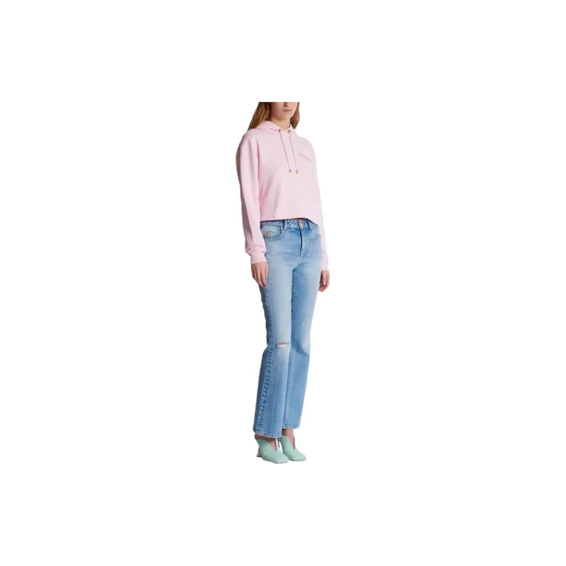 BALMAIN Flocked Logo Cropped Hoodie-3