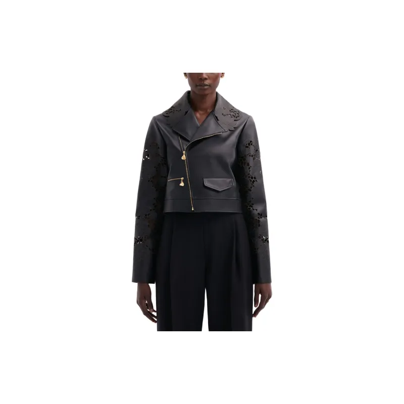 Oscar De La Renta Laser cut Floral Leather Jacket-2