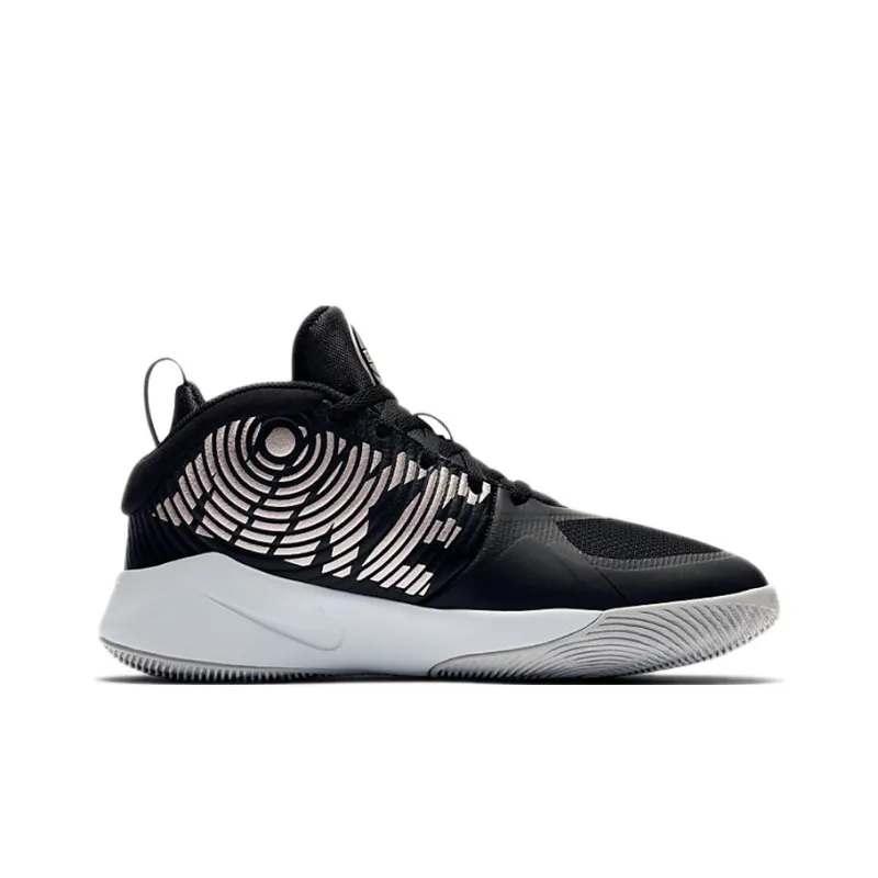 Nike Team Hustle D 9 Cushioning, Wear Resistant Mid Top Children's Basketball Shoes Black Silver Unisex-1