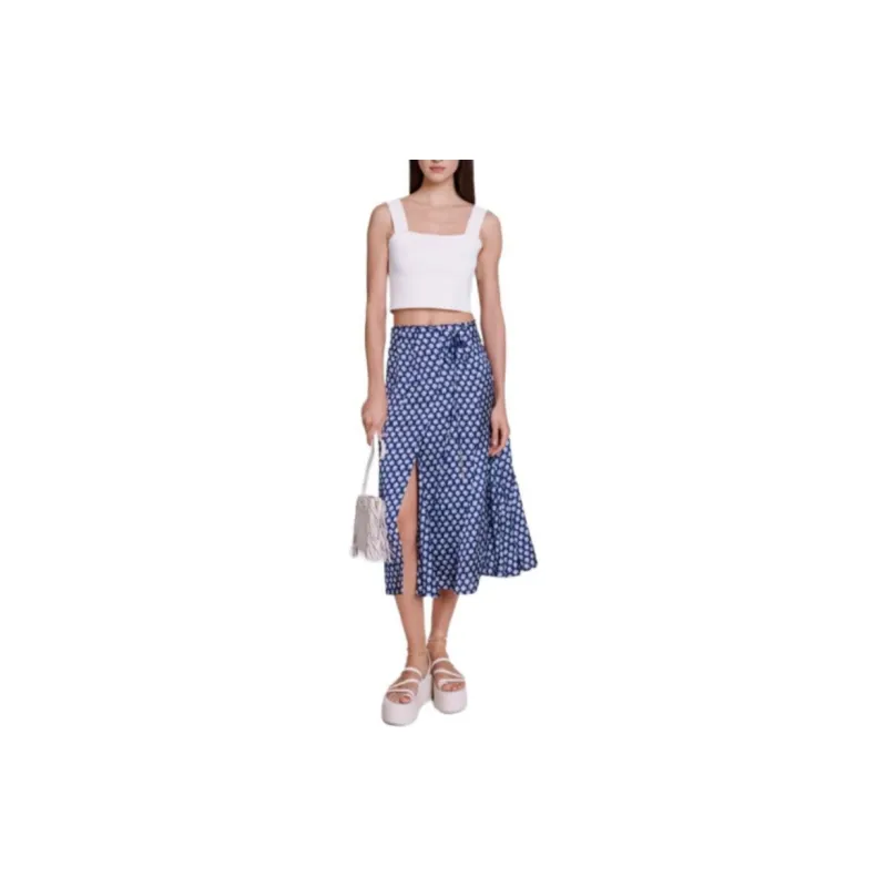 Maje Clover print Satin Midi Skirt-1